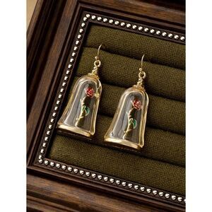 Beauty and the Beast Enchanted Rose Glass Dome Earrings